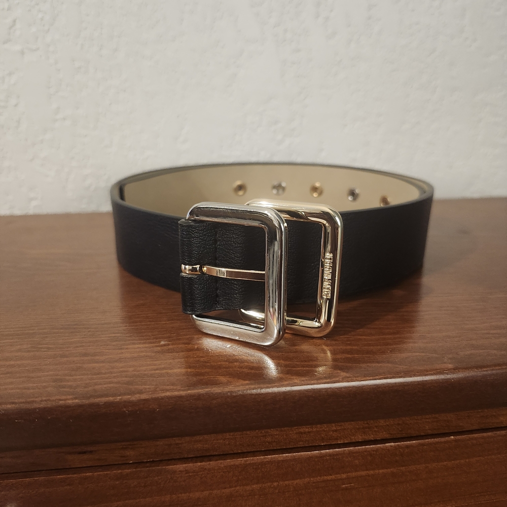 Steve Madden Black Belt with Silver Buckle